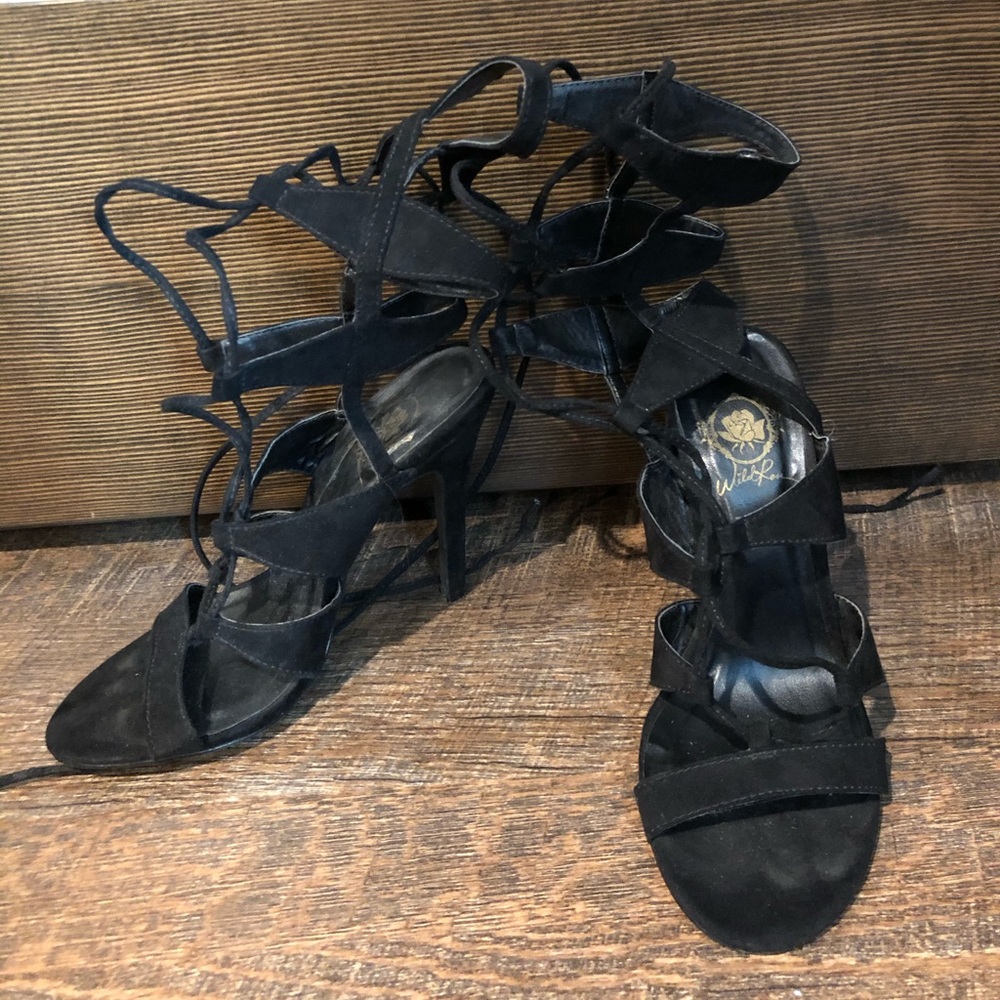 Black lace up high heels